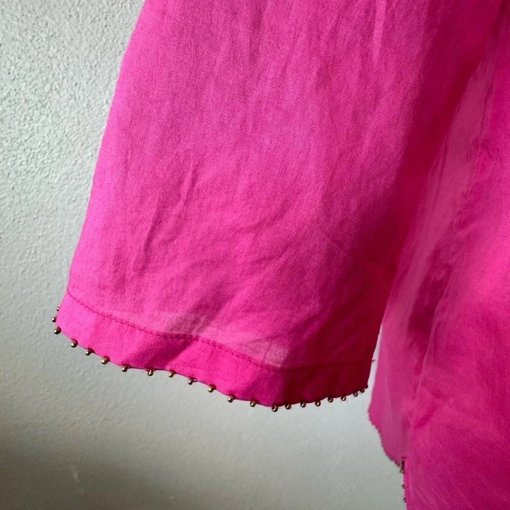 J. Crew Hot Pink V-Neck Tunic Top 100% Cotton Blouse SZ S